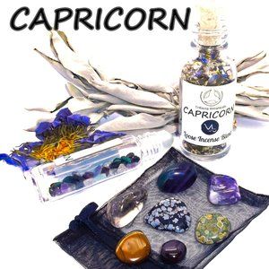 ♑ CAPRICORN Zodiac Gift Set ♑ Roller Bottle + Crystals + Loose Incense Blend